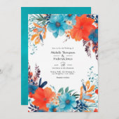 青王室の、ターコイズ、コーラルフローラ結婚ズ 招待状 (正面/裏面)