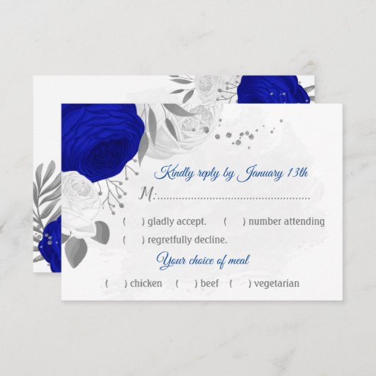 青王室の&白の花シルバーミール選択 出欠カード (正面/裏面)