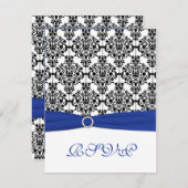 青王室の、白、黒のダマスク返信カード 出欠カード (正面/裏面)