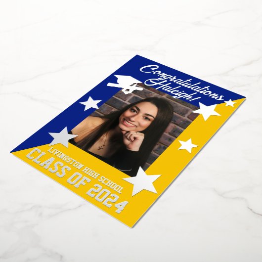 青王室の&金ゴールド斜め卒業シルバー 箔招待状 (回転した状態)