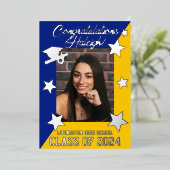 青王室の&金ゴールド斜め卒業シルバー 箔招待状 (立ち正面)