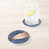 青瑪瑙大理石玫瑰金名稱手寫體 コースター (側面)