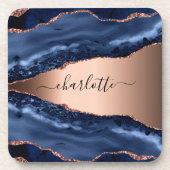 青瑪瑙大理石玫瑰金姓名手寫體 コースター (正面)