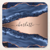 青瑪瑙 ローズゴールド ネームスクリプト スクエアペーパーコースター (正面)