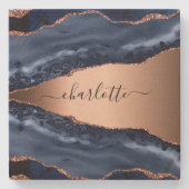 青瑪瑙 ローズゴールド ネームスクリプト ストーンコースター (正面)