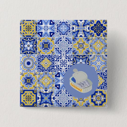 青瓦とイワシ 缶バッジ (正面)