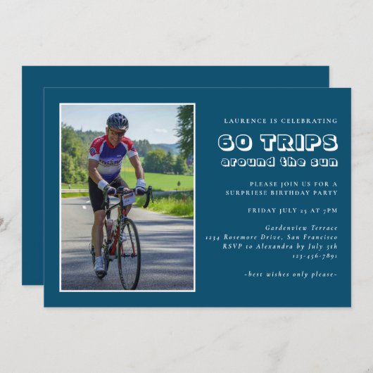 青男らし白60誕生日写真Invitati 招待状 (正面/裏面)