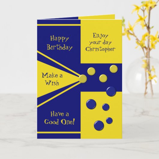 青男性へと黄色と名前誕生日 カード (黄色い花)