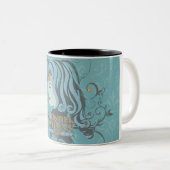 青疑問に思色の背景 ツートーンマグカップ (正面右)