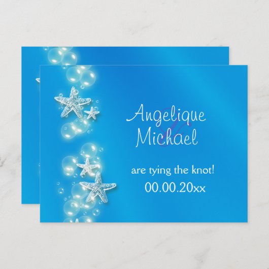 青白いビーチのヒトデのお知らせ 案内ポストカード (正面/裏面)