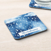 青白い天雨滴パターン コースター (左側)
