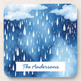 青白い天雨滴パターン コースター