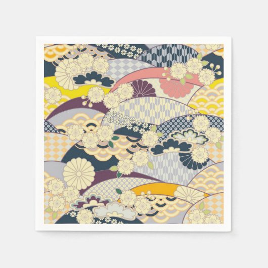 青白い着物日本のフローラの切り離紙 スタンダードカクテルナプキン (正面)