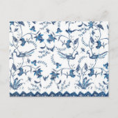 青白い花鳥インドネシアのサロン模様 ポストカード (正面)