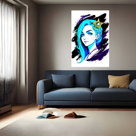 青白い若い髪のポートレート | AI Art ポスター