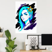 青白い若い髪のポートレート | AI Art ポスター (ホームオフィス)