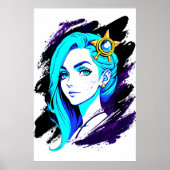 青白い若い髪のポートレート | AI Art ポスター (正面)