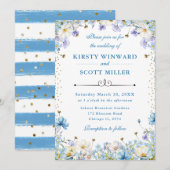 青白い野生の花 ワイルドフラワーズ 忘れな草 ウェディング 招待状 (正面/裏面)