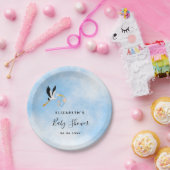 青白かわいいコウノトリの赤ちゃんシャワー ペーパープレート (パーティー)
