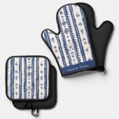 青白さしこ柄 鍋つかみ&鍋敷きセット (正面/裏面)