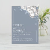 青白とグレーのエッチングフラワーのウェディング招待状 招待状 (スタンド正面)