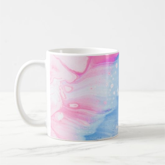 青白とピンクの抽象芸術絵画 コーヒーマグカップ (左)