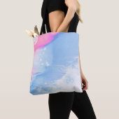 青白とピンクの抽象芸術絵画 トートバッグ (クローズアップ)