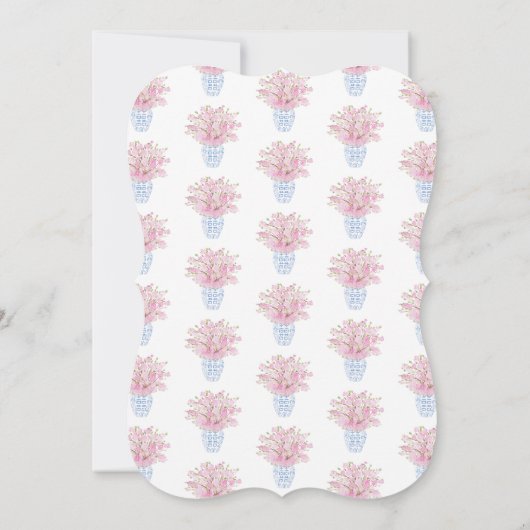 青白とピンク中国のの結婚陶器 招待状 (裏面)