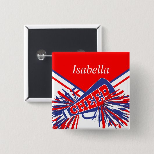 青白と赤のチアリーダーの衣装 缶バッジ (正面&裏面)