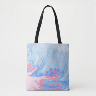 青白と赤の抽象芸術絵画 トートバッグ