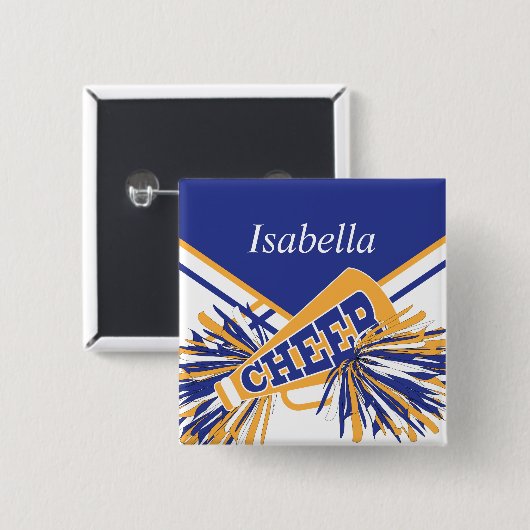 青白と金ゴールドのチアリーダーの衣装 缶バッジ (正面&裏面)