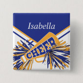 青白と金ゴールドのチアリーダーの衣装 缶バッジ (正面)