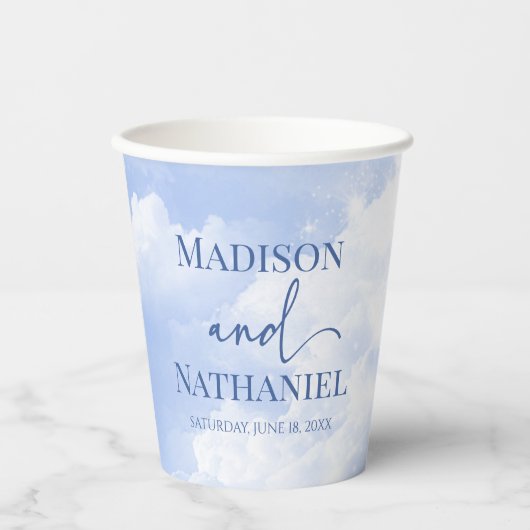 青白のスパークル雲の夢のようなエレガントなウェディング 紙コップ (正面)
