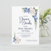 青白のバラの花のディナーとドリンクの誕生日 招待状 (スタンド正面)