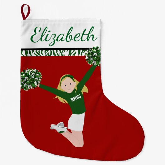 青白のブロンドのチアリーダー ラージクリスマスストッキング (正面)