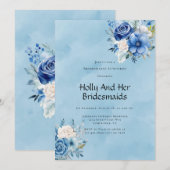 青白のペイント 牡丹 ローズ 伴娘の昼食会 招待状 (正面/裏面)