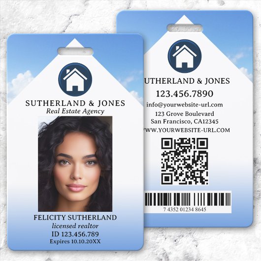 青白の不動産エージェント写真付きIDカード バッジ