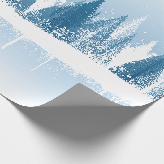 青白の冬林グランジ絵を描デザイン ラッピングペーパー (角)