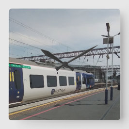 青白の列車 スクエア壁時計