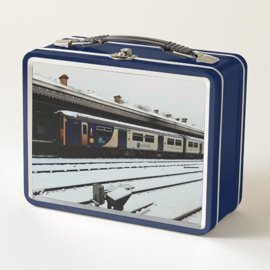 青白の列車 メタルランチボックス (正面)