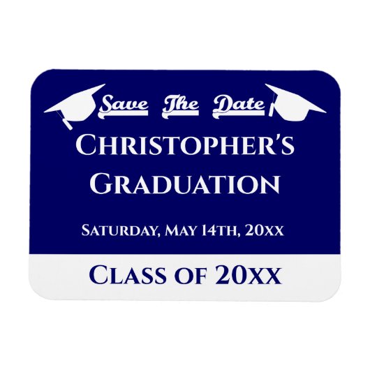 青白の卒業式の上限日付の保存 マグネット (横)