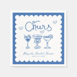 青白の手描きレトロ ブライダルシャワー スタンダードカクテルナプキン