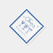 青白の手描きレトロ ブライダルシャワー スタンダードカクテルナプキン (角)