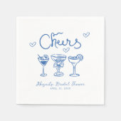 青白の手描きレトロ ブライダルシャワー スタンダードカクテルナプキン (正面)