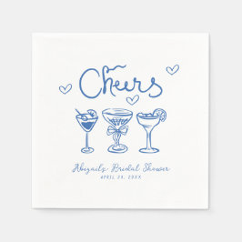 青白の手描きレトロ ブライダルシャワー スタンダードカクテルナプキン