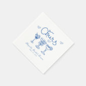 青白の手描きレトロ ブライダルシャワー スタンダードカクテルナプキン (角)