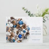 青白の松の wreath ビジネス シーズンカード (スタンド正面)