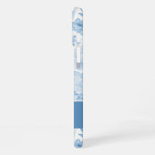 青白の水彩花柄ネーム iPhoneケース (左側面)