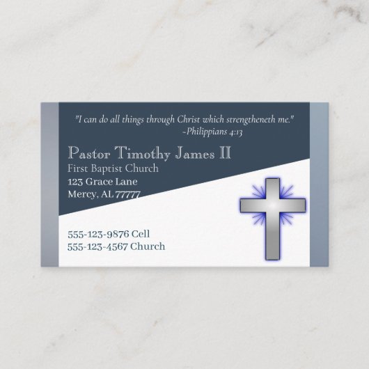 青白の牧師またはディーコン・クロス 名刺 (正面)