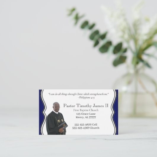 青白の牧師またはディーコン 名刺 (スタンド正面)